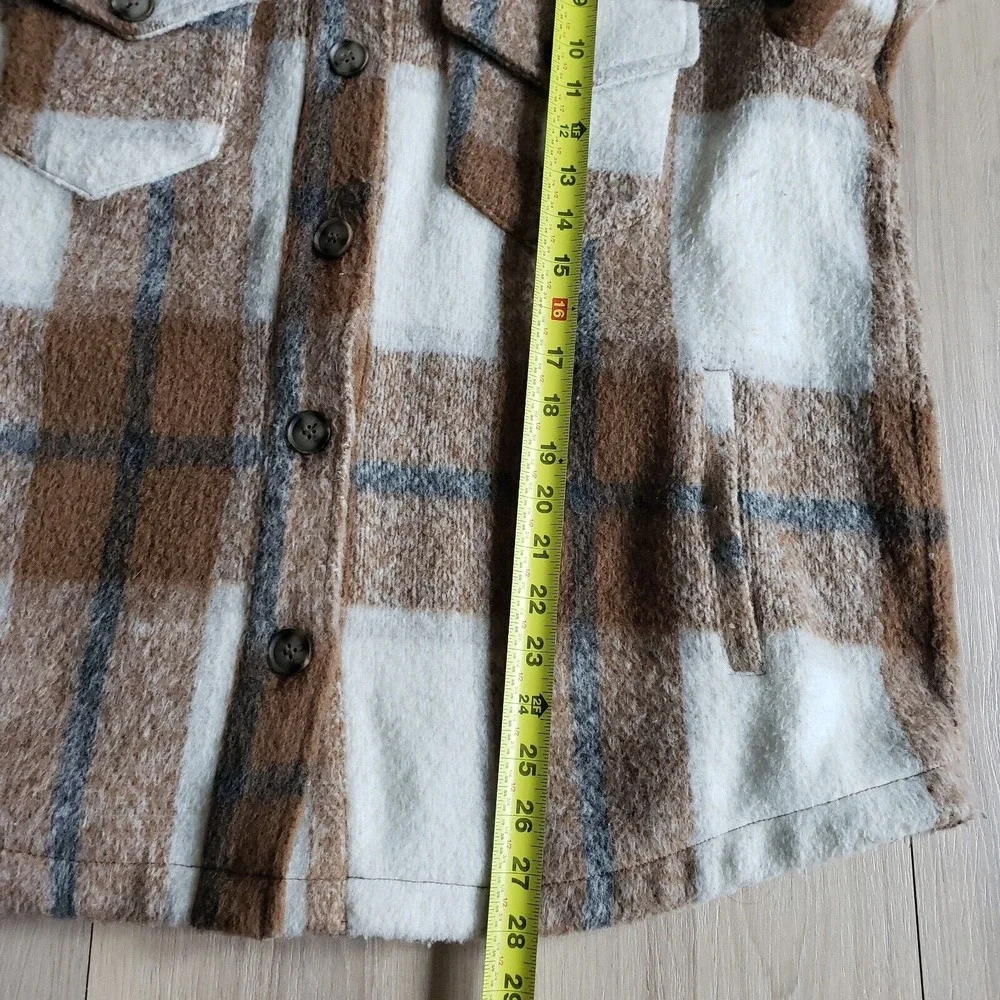 Avec Les Filles Shacket Womens XS‎ Brown Plaid Oversized Shirt Jacket